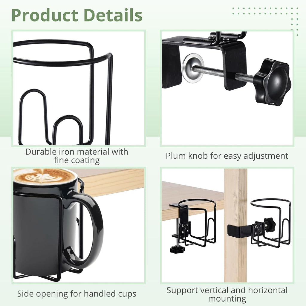 Desk Cup Holder Clamp, 3 Pack Open-Frame Drink Holders for Table