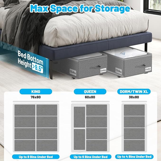2 Pack Under Bed Storage with Wheels 10" Height, Rolling Storage Bins XXL 60L - Image 9