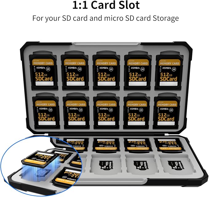 Memory Card Case with 40 Slots for 20 Micro SD SDXC SDHC TF Cards and 20 SD - Image 3
