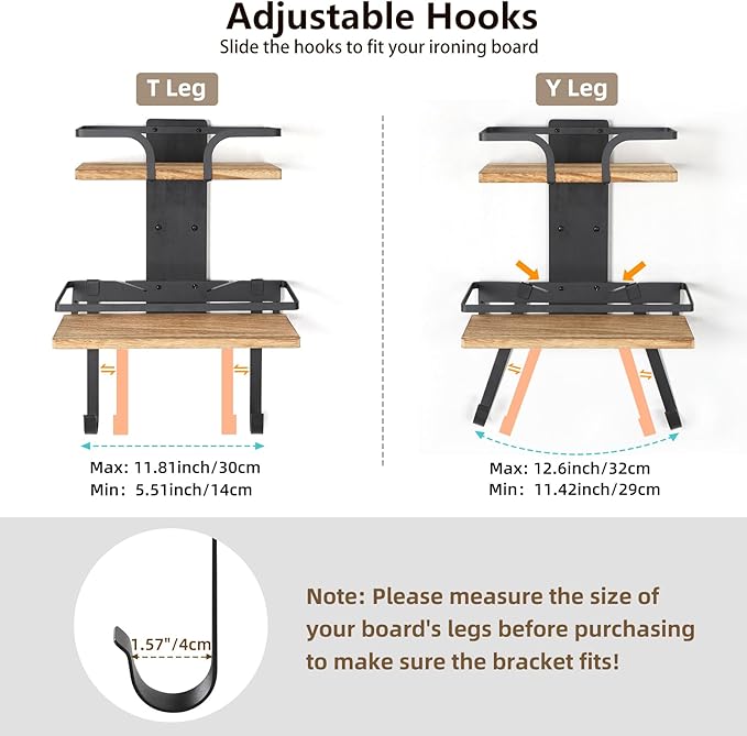 VINAEMO Ironing Board Hanger Wall Mount, 2-Layer Iron and Ironing Board Holder - Image 3