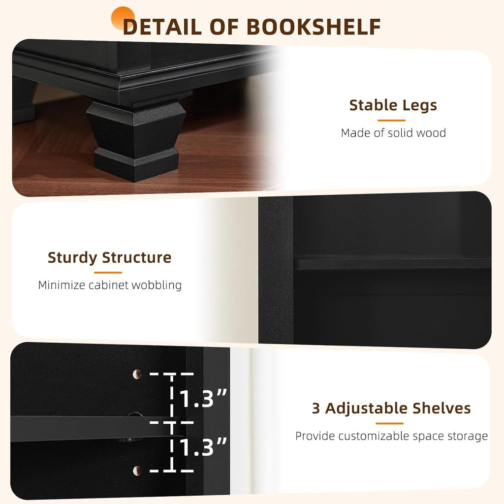 Narrow Black Book Shelf, 70" Tall Skinny Bookshelf with Adjustable