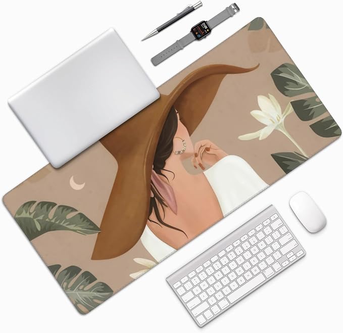 Elegant Lady Tropical Large Mouse Pad, Vintage Aesthetic Gaming Desk Mat - Image 7