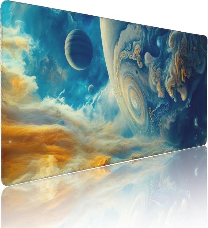 Spectacular Cosmic Planets Large Mouse Pad, Vintage Aesthetic Gaming Desk Mat - Image 2