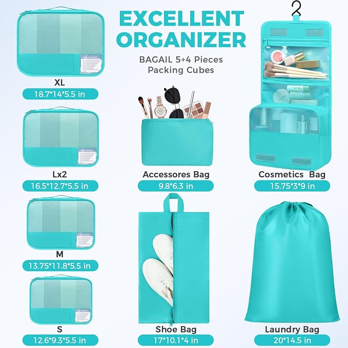 BAGAIL 9 Set Packing Cubes Luggage Packing Organizers - Image 3