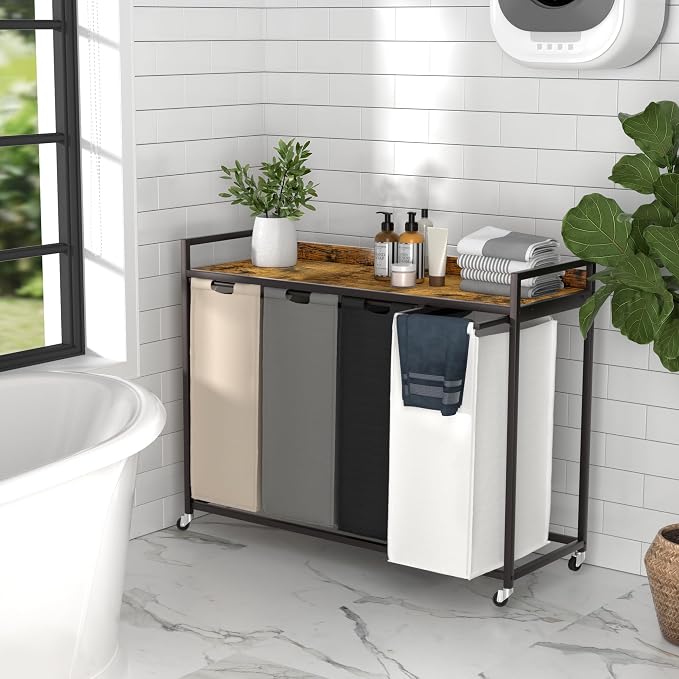 Laundry Hamper with Shelf, Laundry Basket 4 Section, Laundry Sorter with - Image 5
