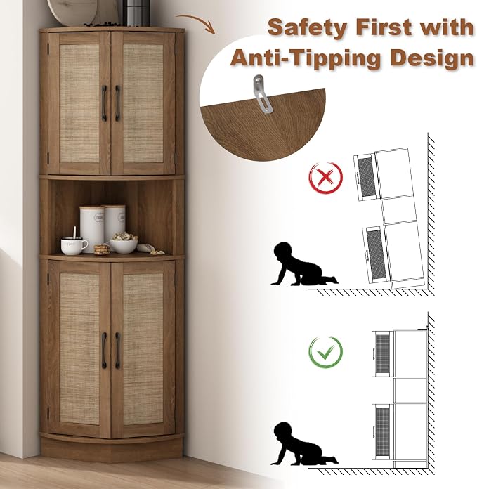 Tall Corner Cabinet, 64.7" Rattan Corner Storage Cabinet - Image 8