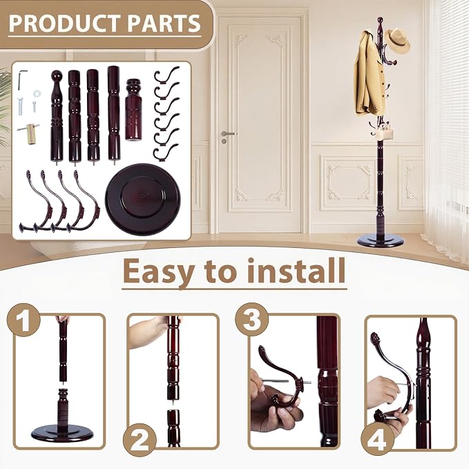Solid Wooden Coat Rack Stand, Coat Racks Freestanding - Image 6