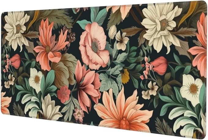 Japanese Floral Aesthetic Flowers Gaming Mouse Pad, Large Mouse Pad by Giinly