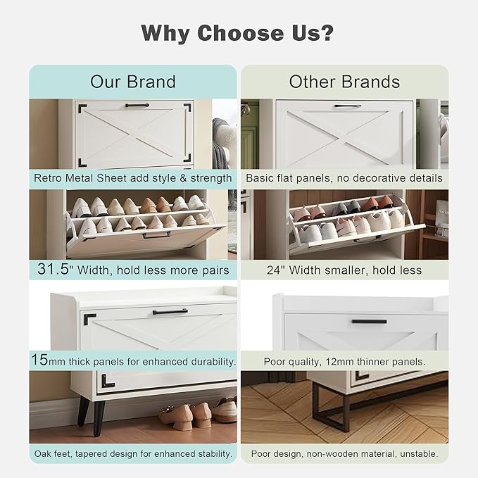 Shoe Storage Cabinet, Farmhouse Shoe Organizer - Image 4