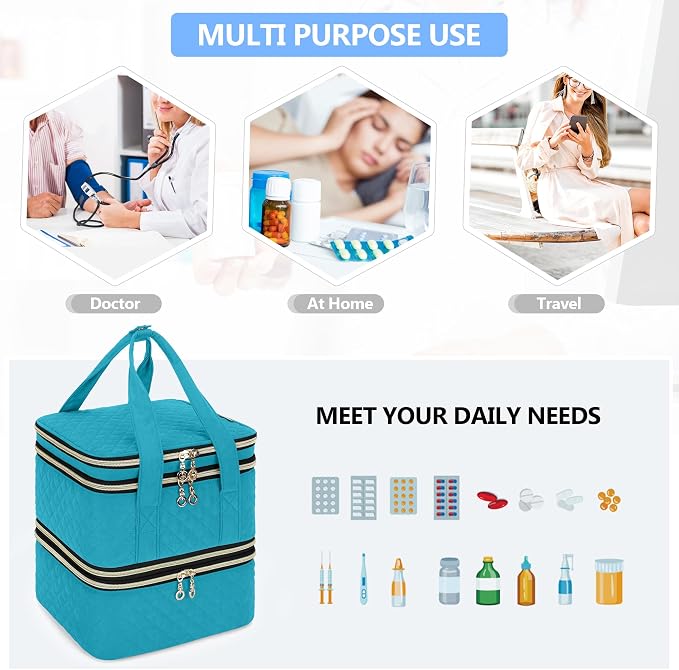 Yarwo Pill Bottle Organizer Storage Bag, 3 Layers Medicine Travel Case Empty - Image 5