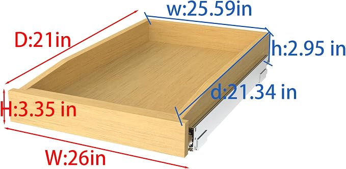 Wooden Pull out Cabinet Organizer 26" W x 21" D x 3.35" H, Heavy Duty Slide Out - Image 2