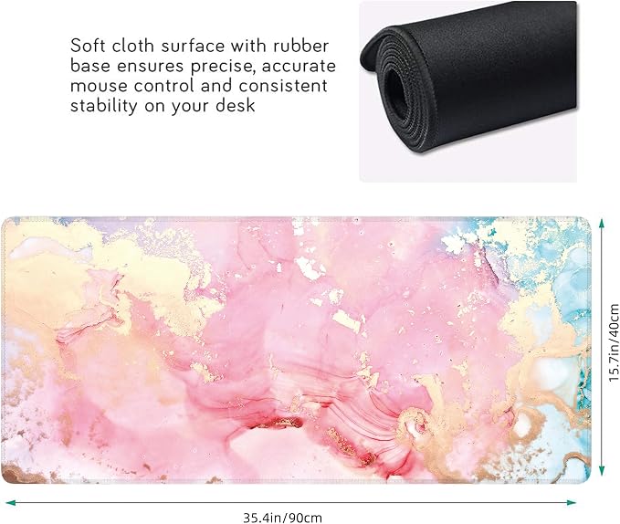 Cute Pink Marble Large Mouse Pad, Gaming Keyboard Desk Pad, Extended Mouse Mat - Image 3
