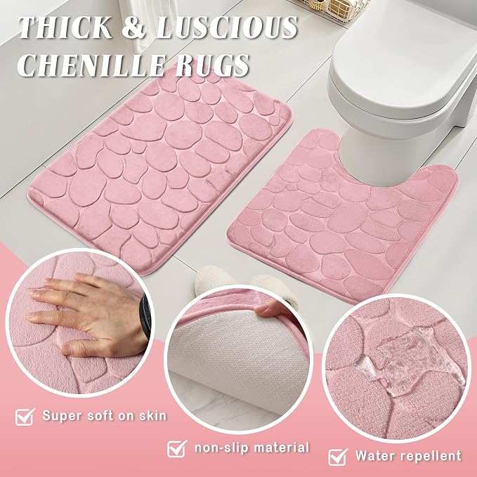 Pink Bathroom Set with Shower Curtain and Rugs- 25PC Bathroom Accessory Set - Image 6