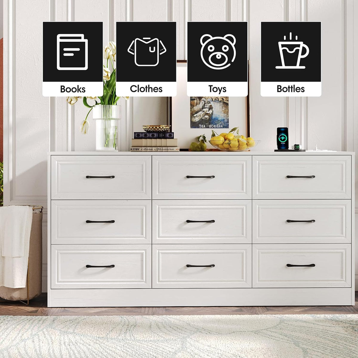 Fameill Dresser for Bedroom, 9 Drawer Wide Dresser Organizer with