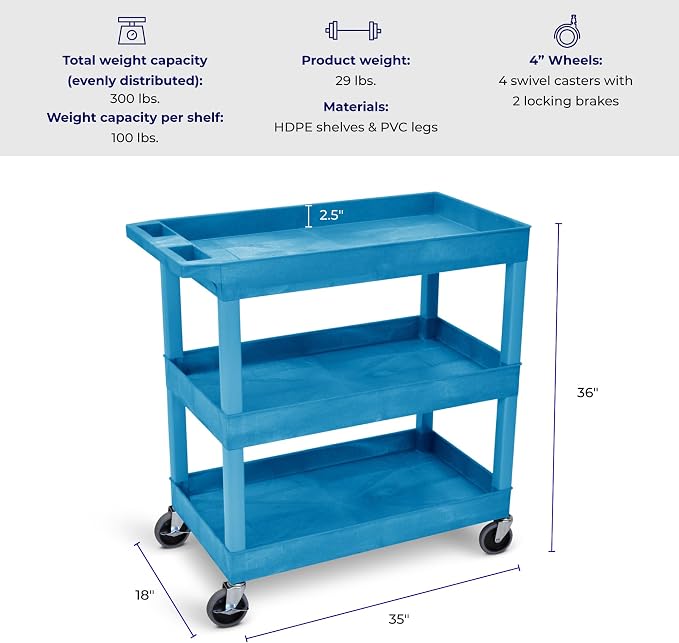 Stand Steady Tubstr 3 Shelf Utility Cart | Made in USA | Heavy Duty Tub Cart - Image 5