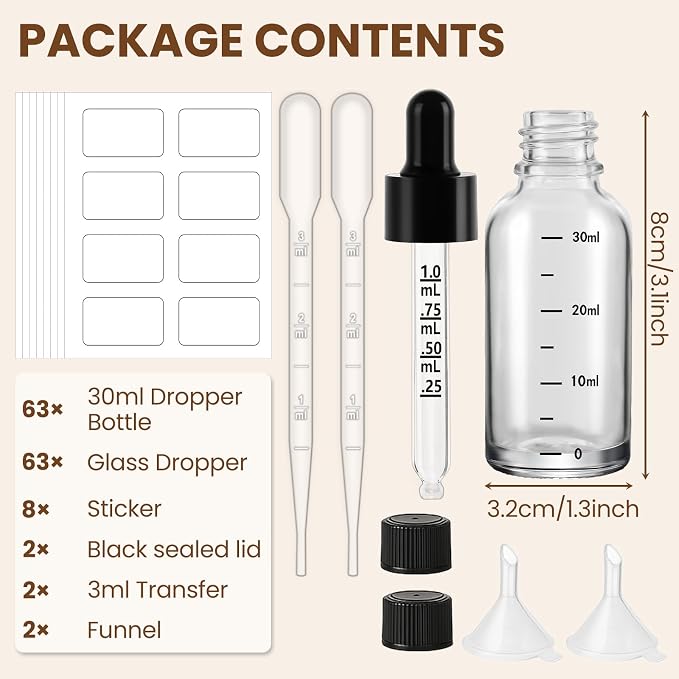 63 Pcs 1oz Clear Glass Dropper Bottles - Image 2