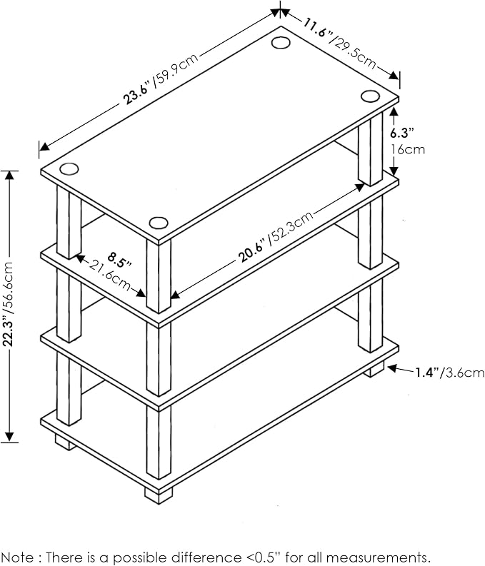 Furinno Turn-S-Tube 4-Tier Shoe Rack, Amber Pine/Black - Image 3
