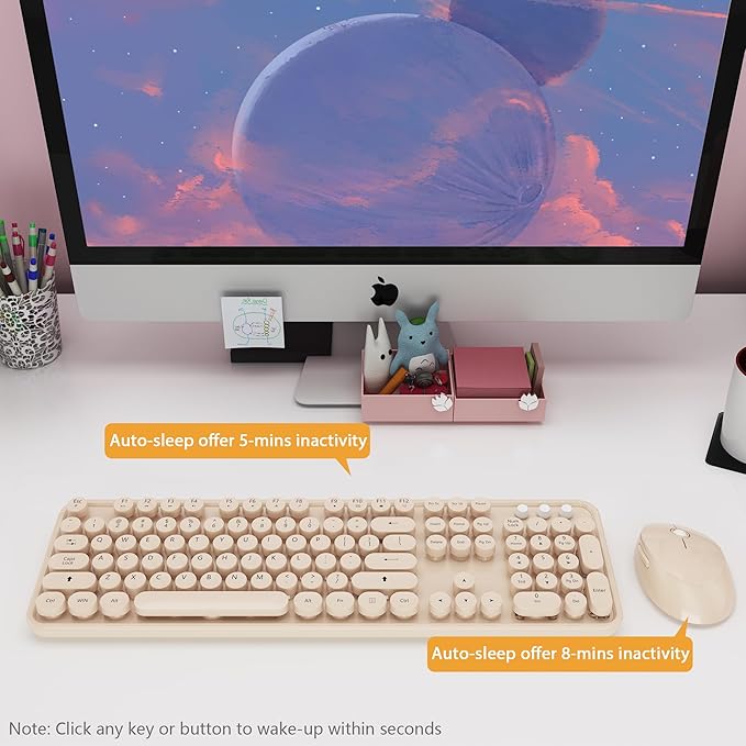 Kootop Wireless Keyboard and Mouse Combo, Cute Colorful 104 Keys Typewriter - Image 4