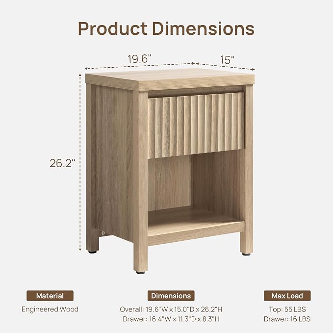 SICOTAS Fluted Night Stand Set of 2, Farmhouse Nightstands - Image 2