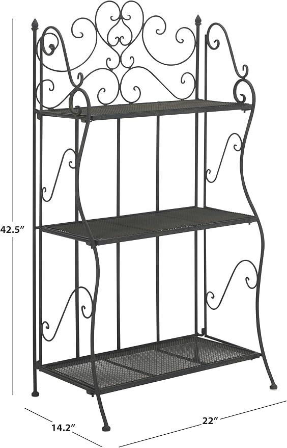 SAFAVIEH Outdoor Collection Torus Victorian Scroll Antique Black 3-Tier Shelf - Image 2