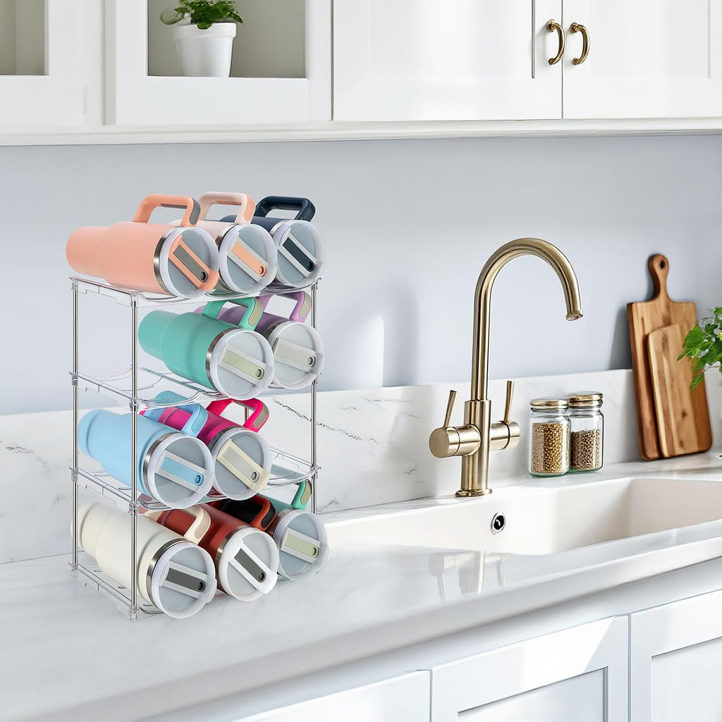 Sbosbo Water Bottle Organizer, Stackable Bottle Storage Rack, 4 Pack