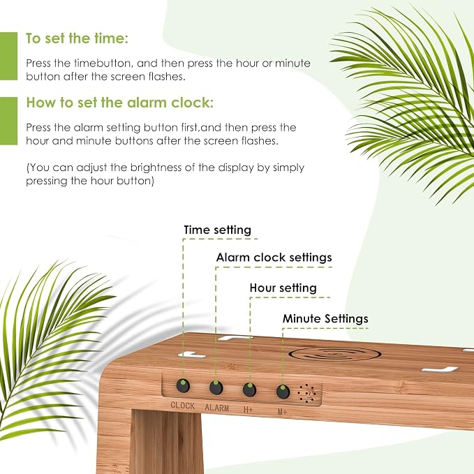 Bamboo Wireless Charging Station, Night Light - Image 7
