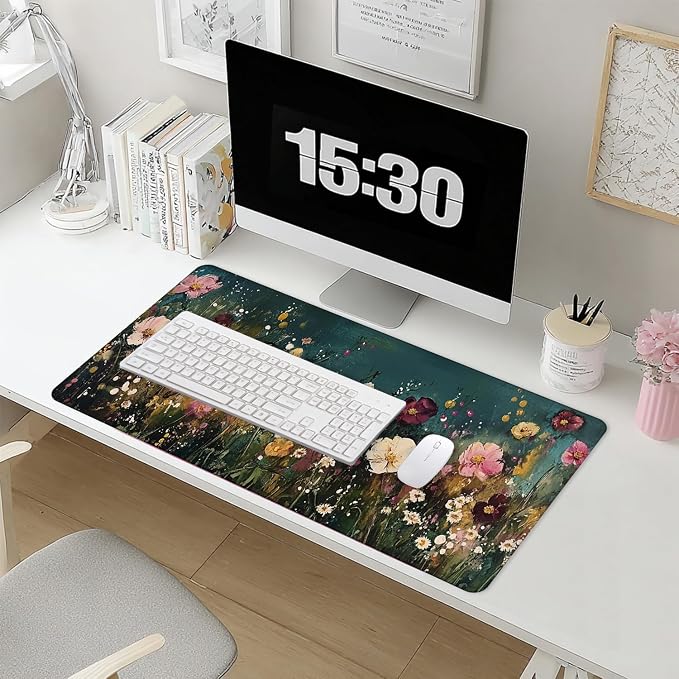 Vintage Wildflower Large Mouse Pad 31.5x15.7inch, Retro Floral Large Extended - Image 5