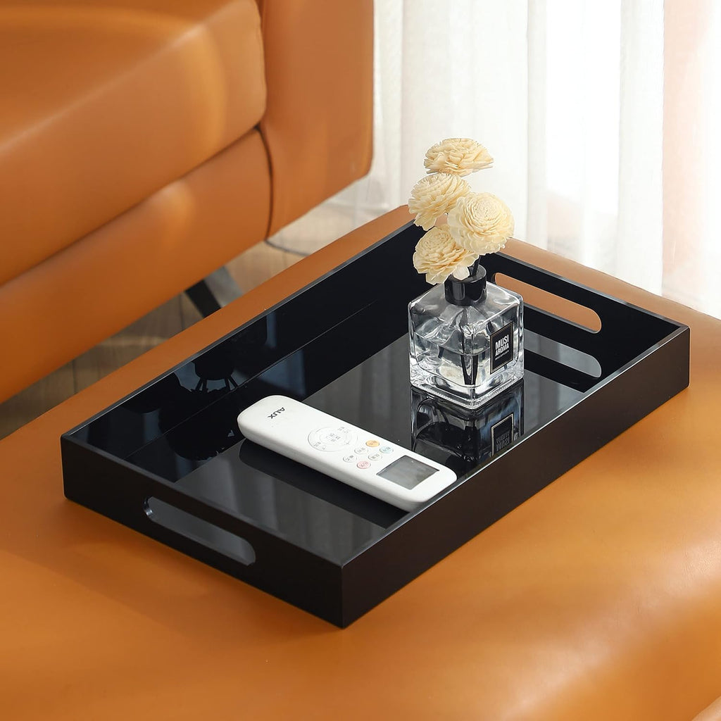 Black Oversize Acrylic Serving Tray with Handles 10x15 Inch -Spill