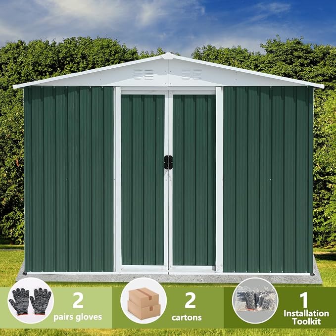 8' x 6' Outdoor Metal Storage Shed Outdoor Shed Galvanized Steel Garden Shed - Image 2