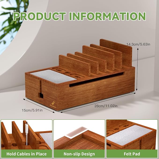 Pezin & Hulin Bamboo Charging Stand Rack, Wooden Charge Box - Image 6