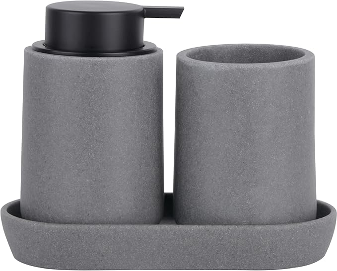 Grey Bathroom Accessories Set, Sandstone Look Soap Dispenser by ClasinHome
