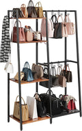 Purse Storage Organizer for Closet, 4-Tier Iron Wood Purse Rack, 8 Purse Hooks by HAVENLYYOUTH
