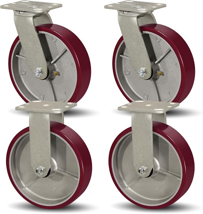 SY America 8" X 2" Casters Wheels, Heavy Duty Casters Set of 4，Polyurethane on by SYAmericaIndustrialCasters