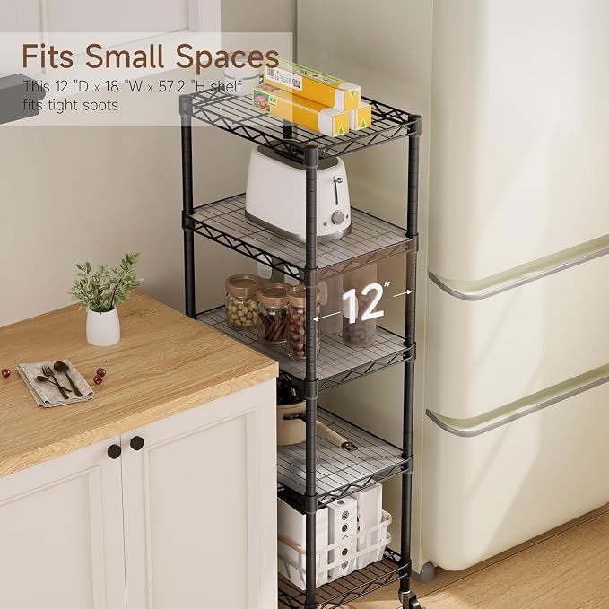 Small 5 Tier Shelves Storage Wire Shelving Unit Metal Shelf Adjustable - Image 5