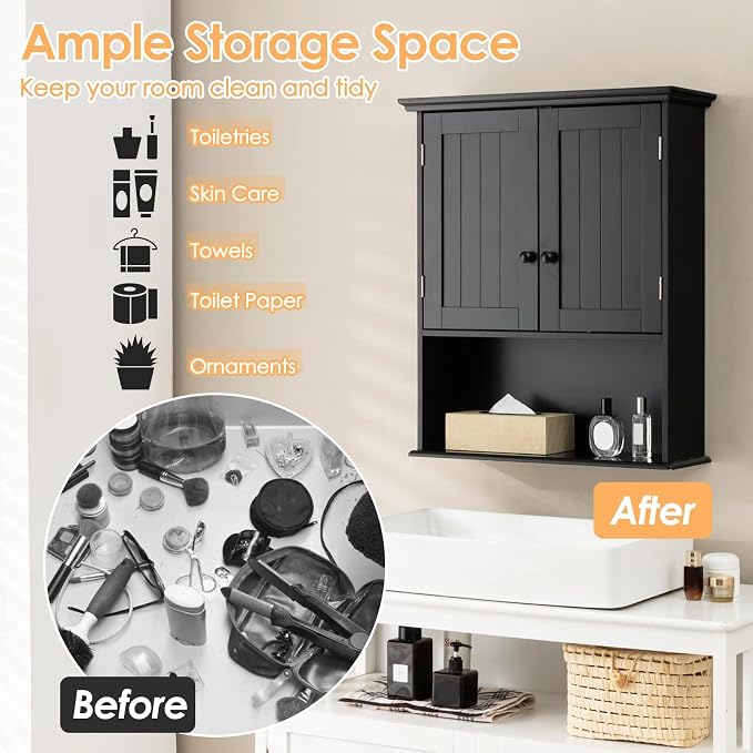 Tangkula Wall Mount Bathroom Cabinet Wooden Medicine Cabinet Storage Organizer - Image 9