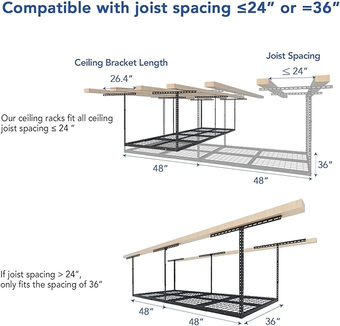 FLEXIMOUNTS 3x8 Overhead Garage Ceiling Storage Rack, Adjustable Garage - Image 5