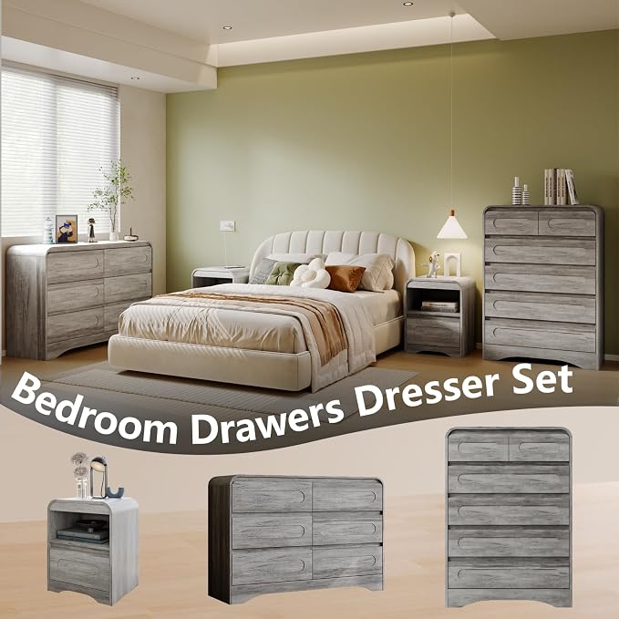 Grey Dresser for Bedroom with 6 Drawers, Tall Dressers & Chest of Drawers with - Image 7
