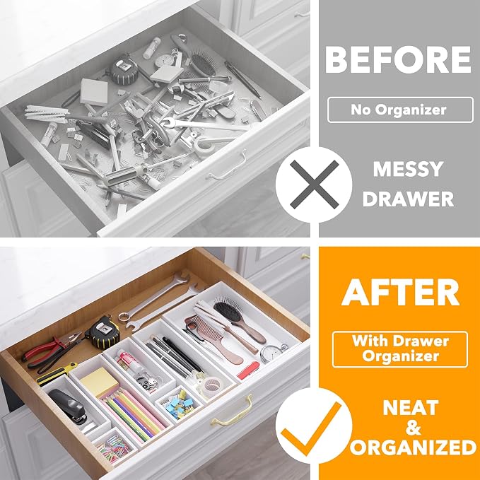 SpaceAid 7-Piece Bamboo Drawer Organizer Storage Boxes Set, Wood Tray Junk - Image 2