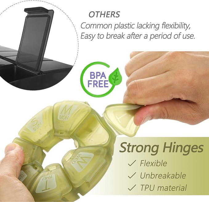 Round Weekly Pill Organizer, TPU Rubberized, Travel Pill Container 7 Day - Image 3