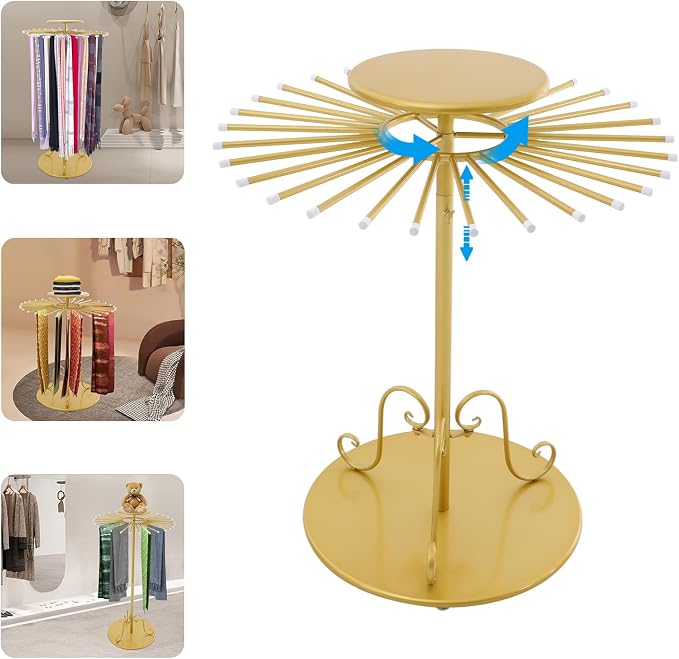 52.8in-Gold Retail Display Tie Scarf Rack, Belt Hanger Tie Rack, 360° Rotation - Image 6