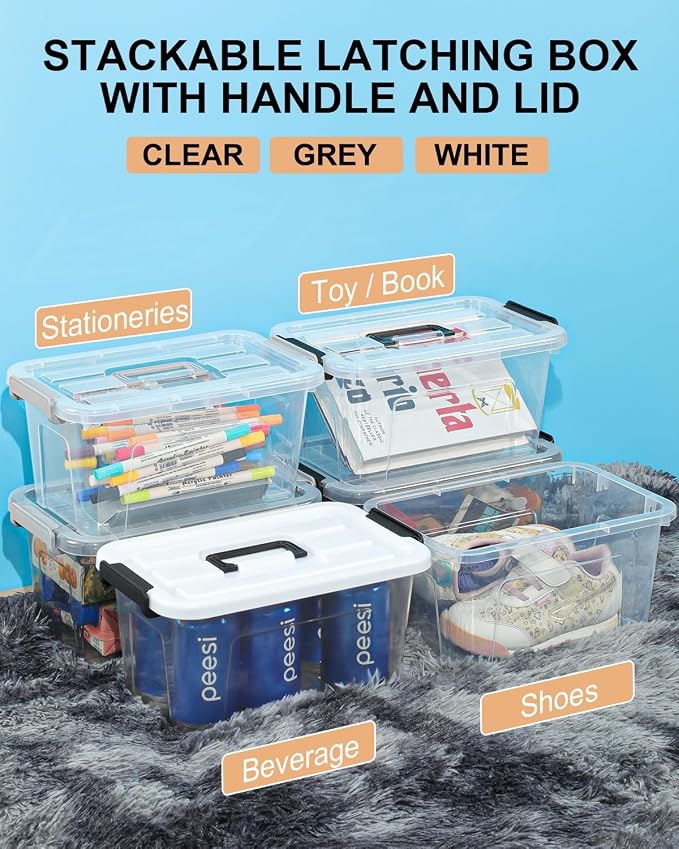 Plastic Storage Bins with Lids 6 Pack Storage Organizer, 7 Quart Stackable - Image 3