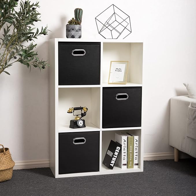 PRANDOM Leather Foldable Cube Storage Bins 13x13 inch Fabric Storage Baskets - Image 2