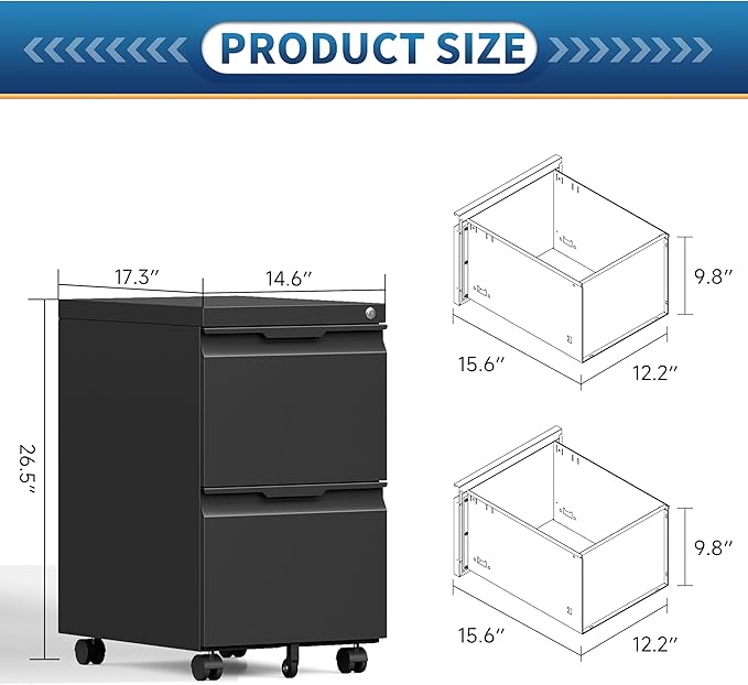 2 Drawer File Cabinet with Lock, Rolling Vertical File Cabinets - Image 3