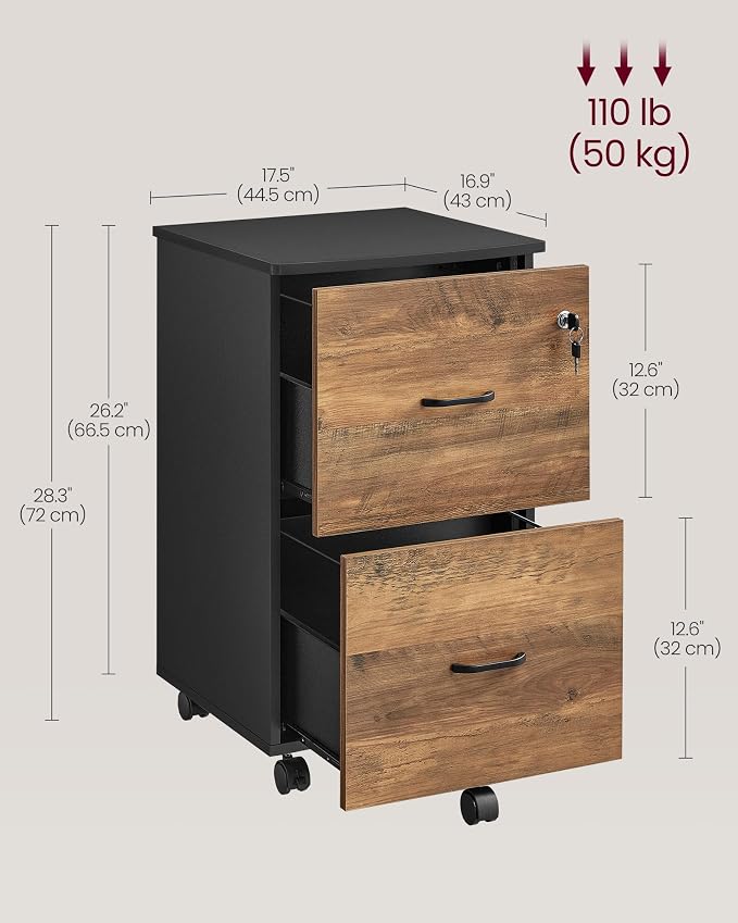 VASAGLE 2-Drawer File Cabinet, Locking Filing Cabinet - Image 3
