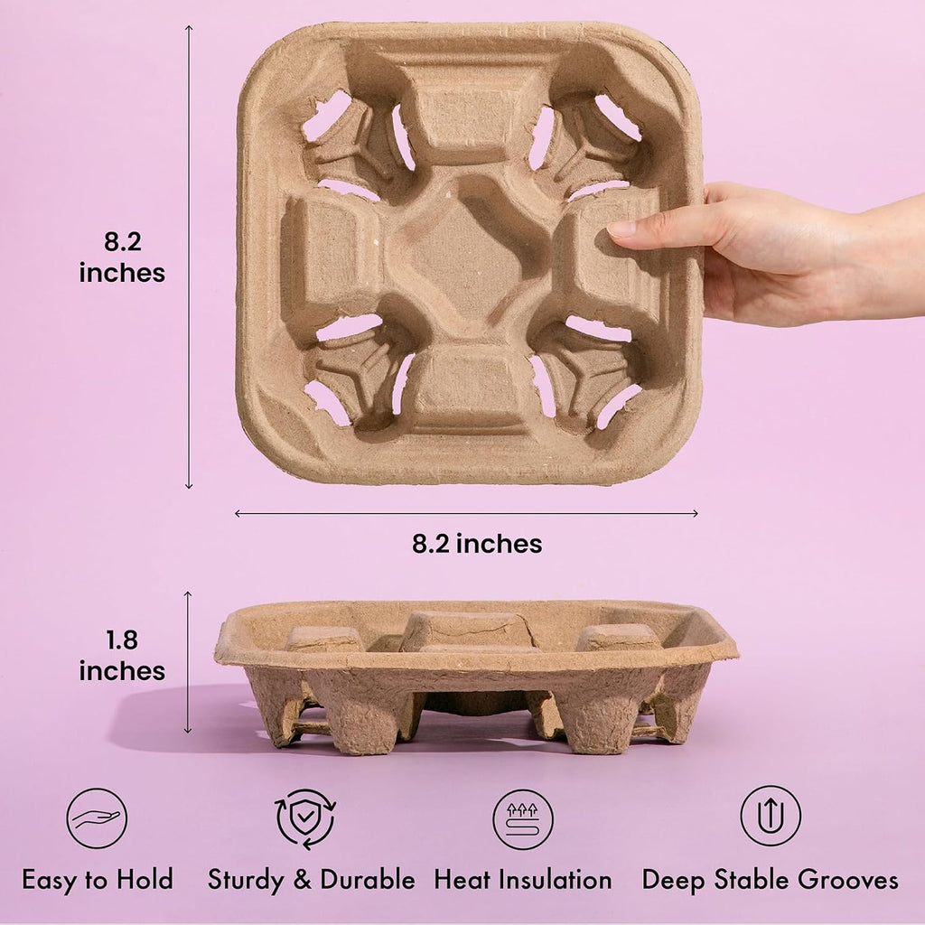 FMP Brands 4 Cup Disposable Drink Carrier Trays, 45 Pack Compostable