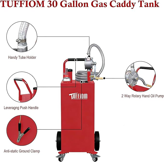 TUFFIOM 30 Gallon Portable Gas Caddy w/Swivel Wheels, Fuel Storage Tank - Image 3