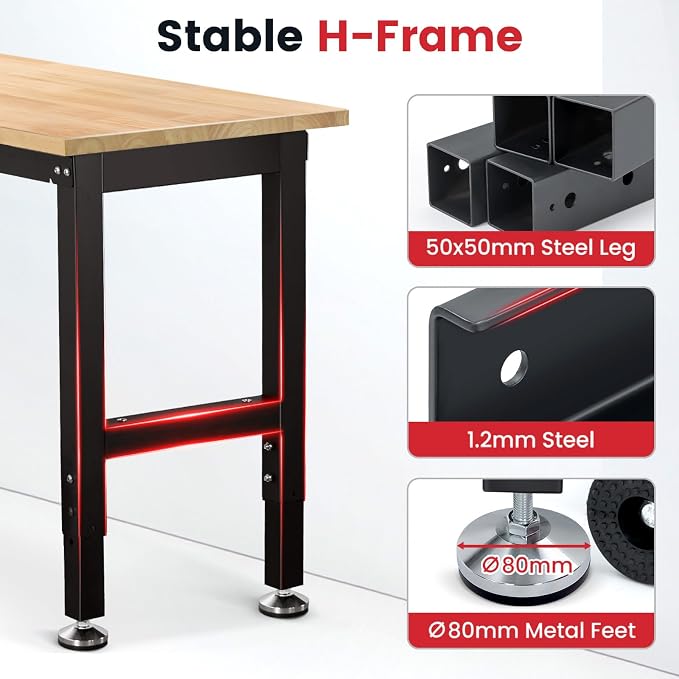 Work Bench 41 Inch Workbench for Garage Adjustable Height Heavy Duty Work Table - Image 3