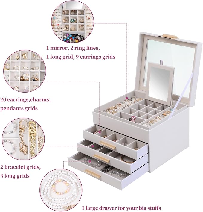 BOOVO Clear Lid Jewelry Box, 4 Layers Jewelry Organizer Large Jewelry Storage - Image 5