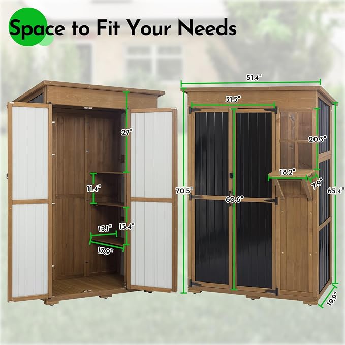 Large Storage Shed, Wood & Metal Outdoor Storage Cabinet - Image 2