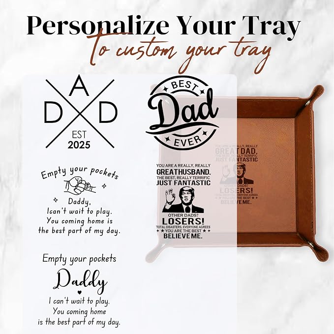 Best Dad Ever PU Leather Valet Tray, 5 Design Option, Personalized Key Bowl - Image 2
